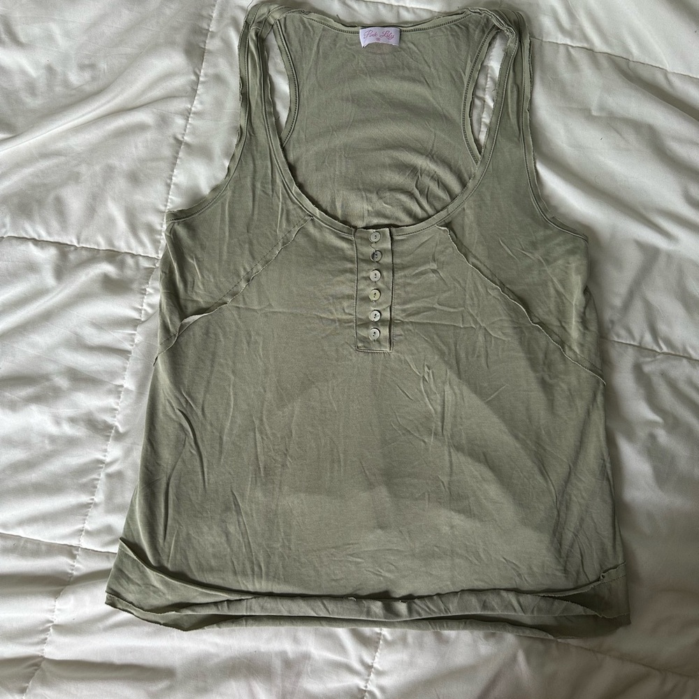 Pink Lily Sage Green Buttoned Tank Top